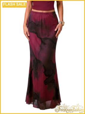 Womens Maxi Skirt Mesh Mermaid High Waist Floral Long Skirt